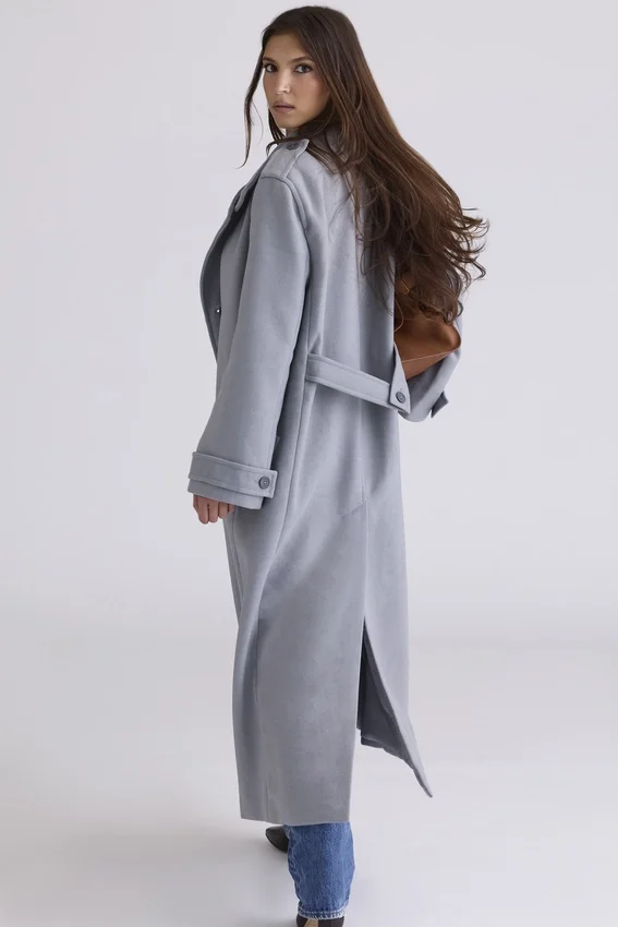 Sander Grey Double Breasted Funnel Neck Coat Sander Grey Double Breasted Funnel Neck Coat