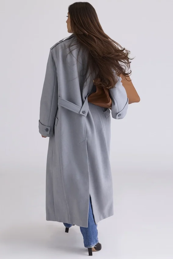 Sander Grey Double Breasted Funnel Neck Coat Sander Grey Double Breasted Funnel Neck Coat