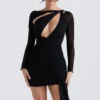 Santa Black Glitter Cutout Mini Dress Santa Black Glitter Cutout Mini Dress