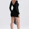Santa Black Glitter Cutout Mini Dress Santa Black Glitter Cutout Mini Dress