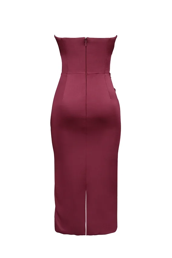 Santana Berry Satin Strapless Midi Dress Santana Berry Satin Strapless Midi Dress