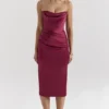 Santana Berry Satin Strapless Midi Dress Santana Berry Satin Strapless Midi Dress