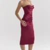 Santana Berry Satin Strapless Midi Dress Santana Berry Satin Strapless Midi Dress