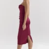 Santana Berry Satin Strapless Midi Dress Santana Berry Satin Strapless Midi Dress