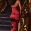 Santana Berry Satin Strapless Midi Dress Santana Berry Satin Strapless Midi Dress