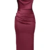 Santana Berry Satin Strapless Midi Dress Santana Berry Satin Strapless Midi Dress