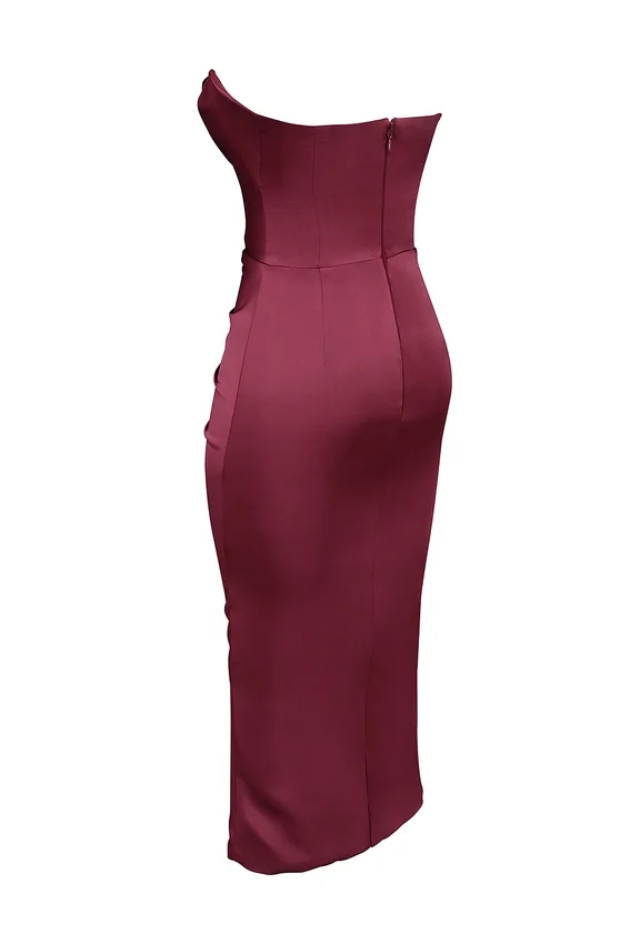 Santana Berry Satin Strapless Midi Dress Santana Berry Satin Strapless Midi Dress