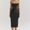 Santana Black Satin Strapless Midi Dress Santana Black Satin Strapless Midi Dress