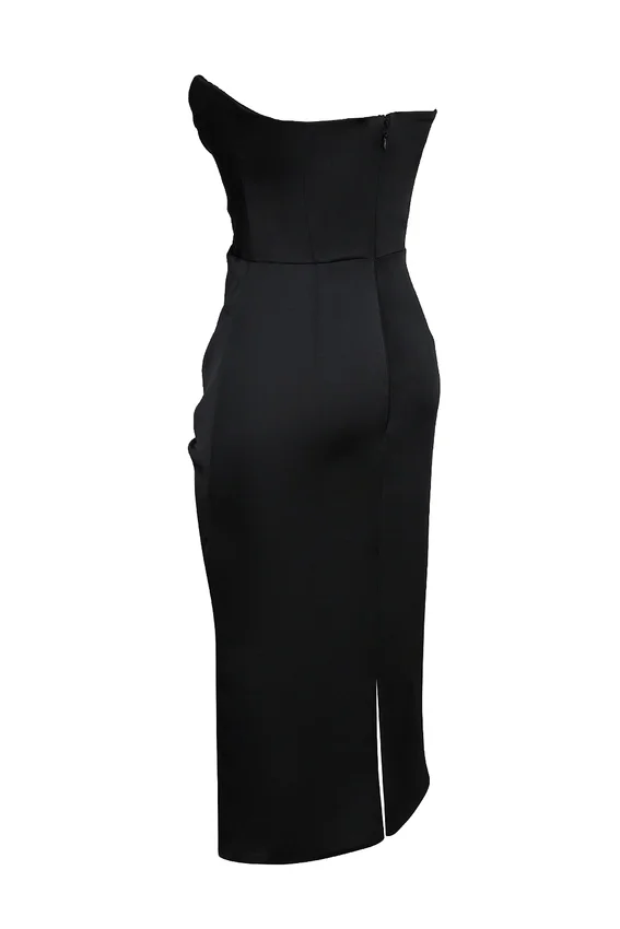Santana Black Satin Strapless Midi Dress Santana Black Satin Strapless Midi Dress