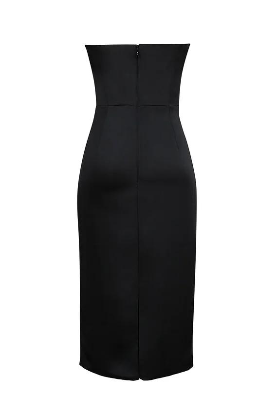 Santana Black Satin Strapless Midi Dress Santana Black Satin Strapless Midi Dress