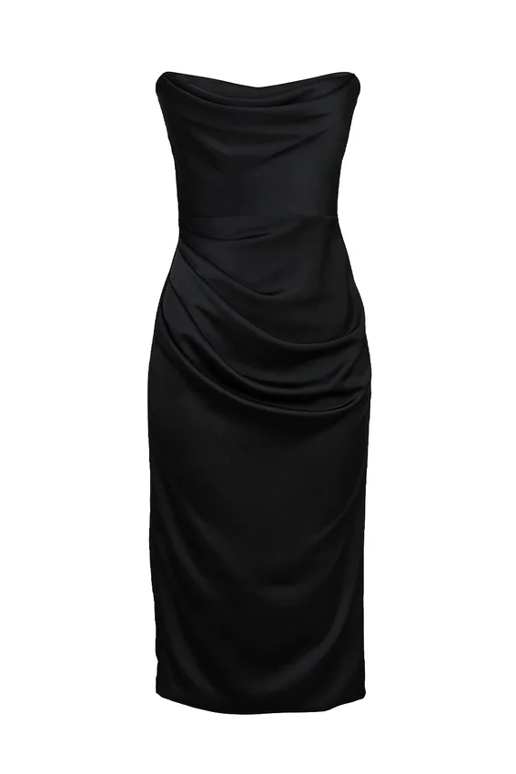 Santana Black Satin Strapless Midi Dress Santana Black Satin Strapless Midi Dress
