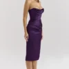Santana Grape Satin Strapless Midi Dress