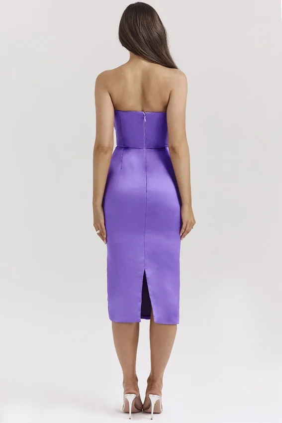 Santana Violet Satin Strapless Corset Midi Dress Santana Violet Satin Strapless Corset Midi Dress
