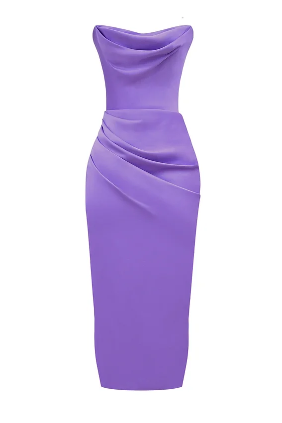 Santana Violet Satin Strapless Corset Midi Dress Santana Violet Satin Strapless Corset Midi Dress
