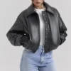 Sante Black Vegan Leather Bomber Jacket