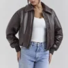 Sante Dark Brown Vegan Leather Bomber Jacket Sante Dark Brown Vegan Leather Bomber Jacket