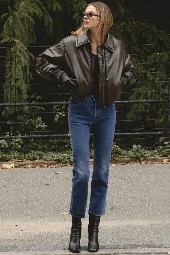 Sante Dark Brown Vegan Leather Bomber Jacket Sante Dark Brown Vegan Leather Bomber Jacket