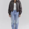 Sante Dark Brown Vegan Leather Bomber Jacket Sante Dark Brown Vegan Leather Bomber Jacket
