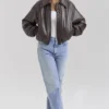 Sante Dark Brown Vegan Leather Bomber Jacket Sante Dark Brown Vegan Leather Bomber Jacket