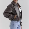 Sante Dark Brown Vegan Leather Bomber Jacket Sante Dark Brown Vegan Leather Bomber Jacket