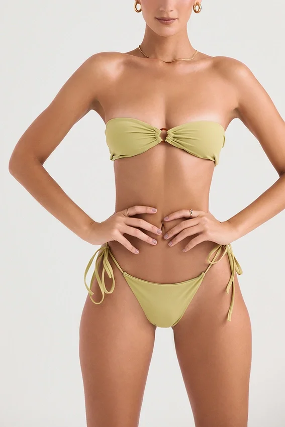 Santorini Olive Tie Side Bikini Bottom Santorini Olive Tie Side Bikini Bottom