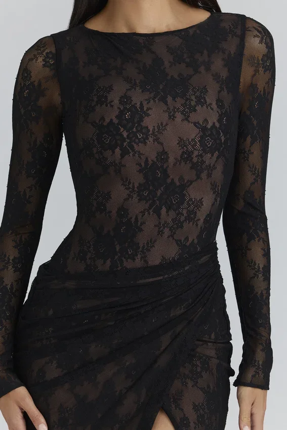Sapphira Black Lace Asymmetric Maxi Dress – Limited Edition Sapphira Black Lace Asymmetric Maxi Dress – Limited Edition