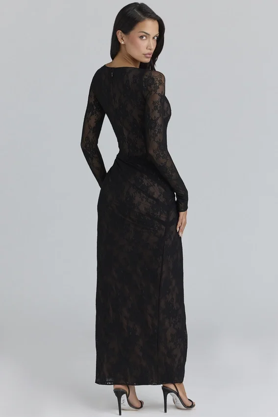 Sapphira Black Lace Asymmetric Maxi Dress – Limited Edition Sapphira Black Lace Asymmetric Maxi Dress – Limited Edition