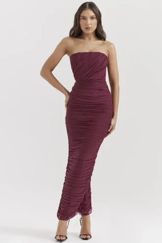 Sapphire Wine Gathered Maxi Dress