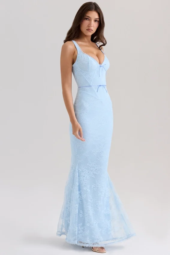 Sarai Blue Lace Godet Maxi Dress Sarai Blue Lace Godet Maxi Dress
