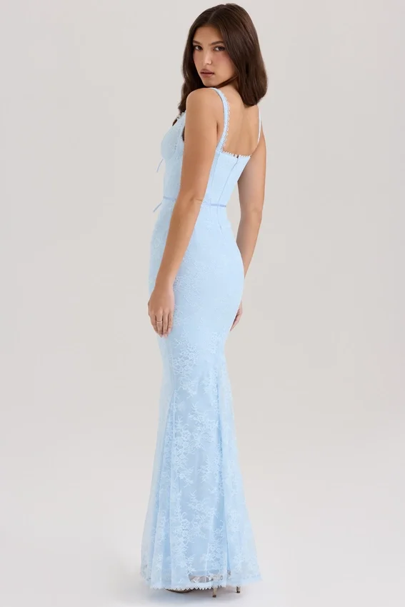Sarai Blue Lace Godet Maxi Dress Sarai Blue Lace Godet Maxi Dress