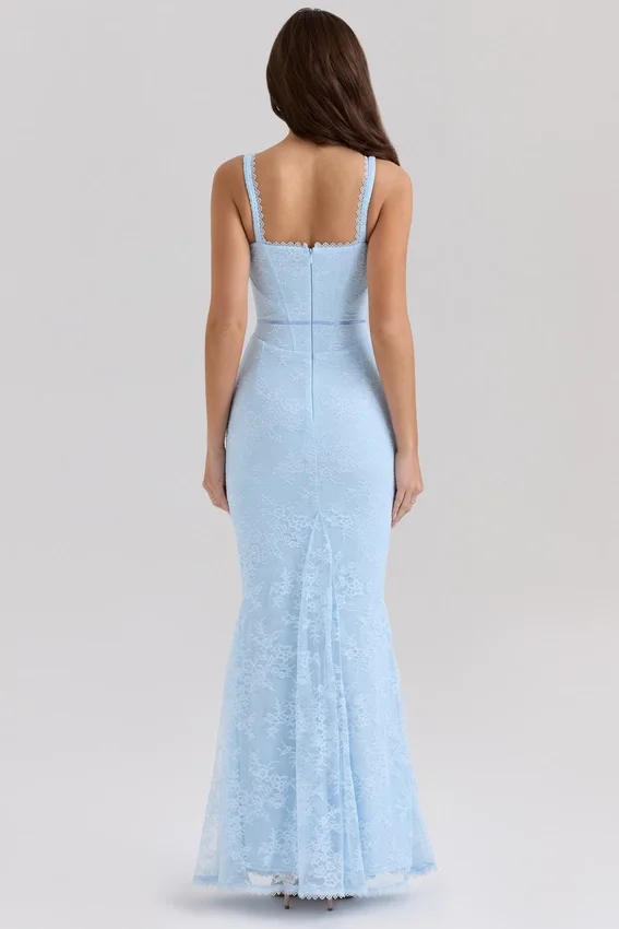 Sarai Blue Lace Godet Maxi Dress Sarai Blue Lace Godet Maxi Dress