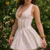 Sarita White Cotton Broderie Anglais Plunge Mini Dress Sarita White Cotton Broderie Anglais Plunge Mini Dress