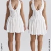 Sarita White Cotton Broderie Anglais Plunge Mini Dress Sarita White Cotton Broderie Anglais Plunge Mini Dress