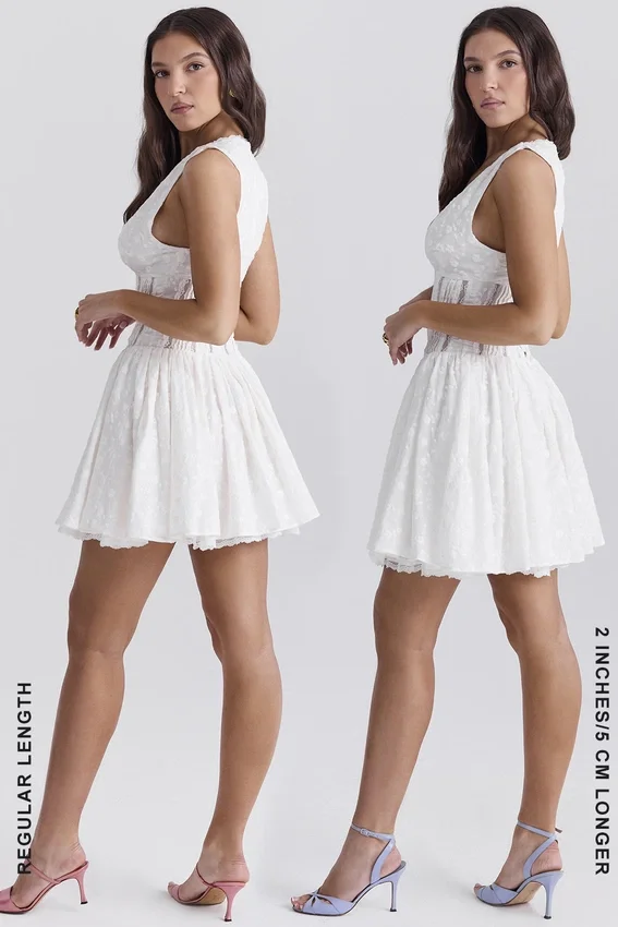 Sarita White Cotton Broderie Anglais Plunge Mini Dress Sarita White Cotton Broderie Anglais Plunge Mini Dress
