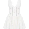 Sarita White Cotton Broderie Anglais Plunge Mini Dress Sarita White Cotton Broderie Anglais Plunge Mini Dress