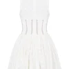 Sarita White Cotton Broderie Anglais Plunge Mini Dress Sarita White Cotton Broderie Anglais Plunge Mini Dress
