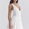Sarita White Cotton Broderie Anglais Plunge Mini Dress Sarita White Cotton Broderie Anglais Plunge Mini Dress