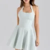 Sasha Pistachio Stretch Cotton Halter Neck Mini Dress Sasha Pistachio Stretch Cotton Halter Neck Mini Dress