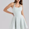 Sasha Pistachio Stretch Cotton Halter Neck Mini Dress Sasha Pistachio Stretch Cotton Halter Neck Mini Dress