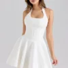 Sasha White Stretch Cotton Halter Neck Mini Dress Sasha White Stretch Cotton Halter Neck Mini Dress