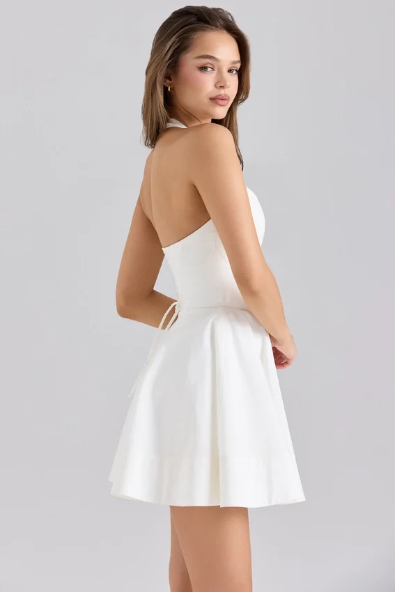 Sasha White Stretch Cotton Halter Neck Mini Dress Sasha White Stretch Cotton Halter Neck Mini Dress