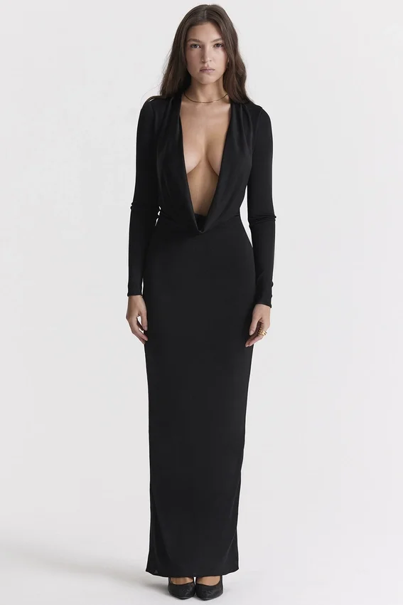 Saskia Black Draped Maxi Dress Saskia Black Draped Maxi Dress