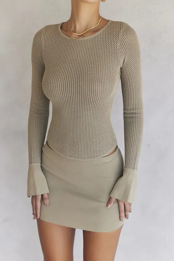 Savannah Taupe Knit Long Sleeve Top Savannah Taupe Knit Long Sleeve Top