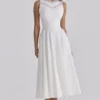 Scarlett White Cotton Lace Trim Waist Cinch Midi Dress Scarlett White Cotton Lace Trim Waist Cinch Midi Dress
