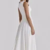 Scarlett White Cotton Lace Trim Waist Cinch Midi Dress Scarlett White Cotton Lace Trim Waist Cinch Midi Dress