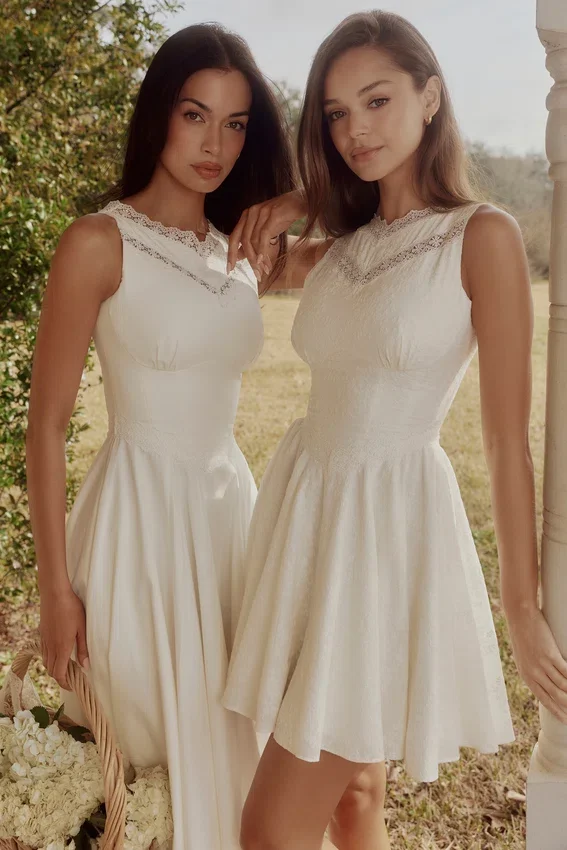 Scarlett White Cotton Lace Trim Waist Cinch Midi Dress Scarlett White Cotton Lace Trim Waist Cinch Midi Dress