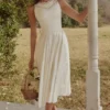 Scarlett White Cotton Lace Trim Waist Cinch Midi Dress Scarlett White Cotton Lace Trim Waist Cinch Midi Dress