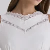 Scarlett White Cotton Lace Trim Waist Cinch Midi Dress Scarlett White Cotton Lace Trim Waist Cinch Midi Dress