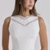 Scarlett White Cotton Lace Trim Waist Cinch Midi Dress Scarlett White Cotton Lace Trim Waist Cinch Midi Dress
