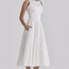 Scarlett White Cotton Lace Trim Waist Cinch Midi Dress Scarlett White Cotton Lace Trim Waist Cinch Midi Dress